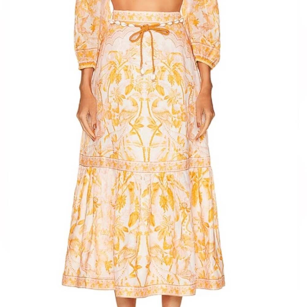 NWT ZIMMERMANN Lyre Frill Hem Skirt In Yellow Palm Sz. 3